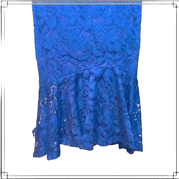 Misguided Blue Lace Bardot Fishtail Formal Dress Size Small - Picture 8 of 14